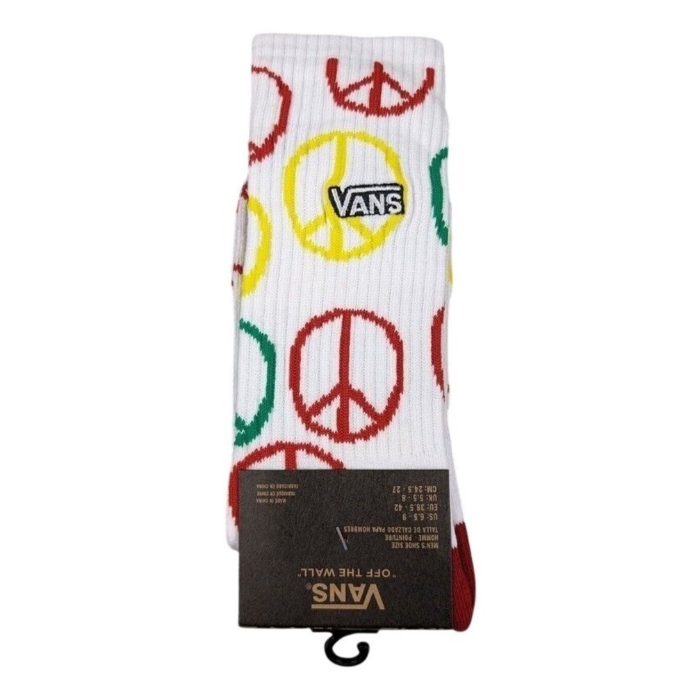 Vans Crew Socks Mens Womens 6.5-9‎ White Colorful Peace Sign Logo Skate Athletic